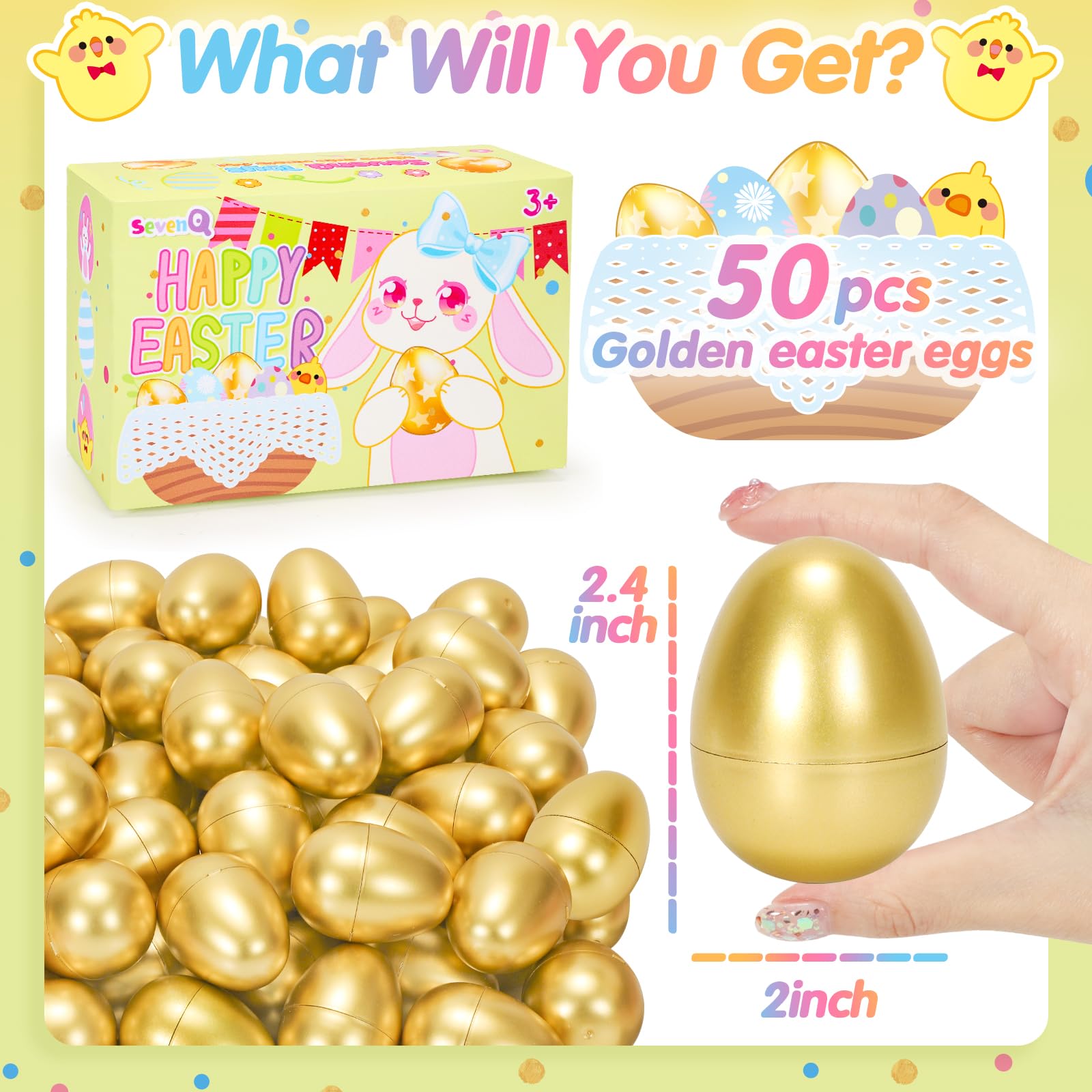 50 Pack 2.3 Inch Golden Plastic Easter Eggs – Fillable, Reusable Party Decor