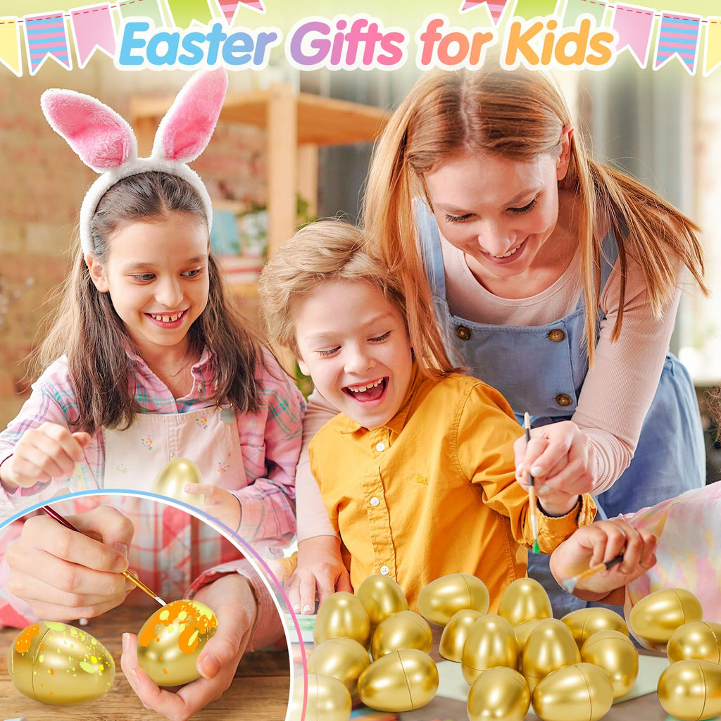 50 Pack 2.3 Inch Golden Plastic Easter Eggs – Fillable, Reusable Party Decor
