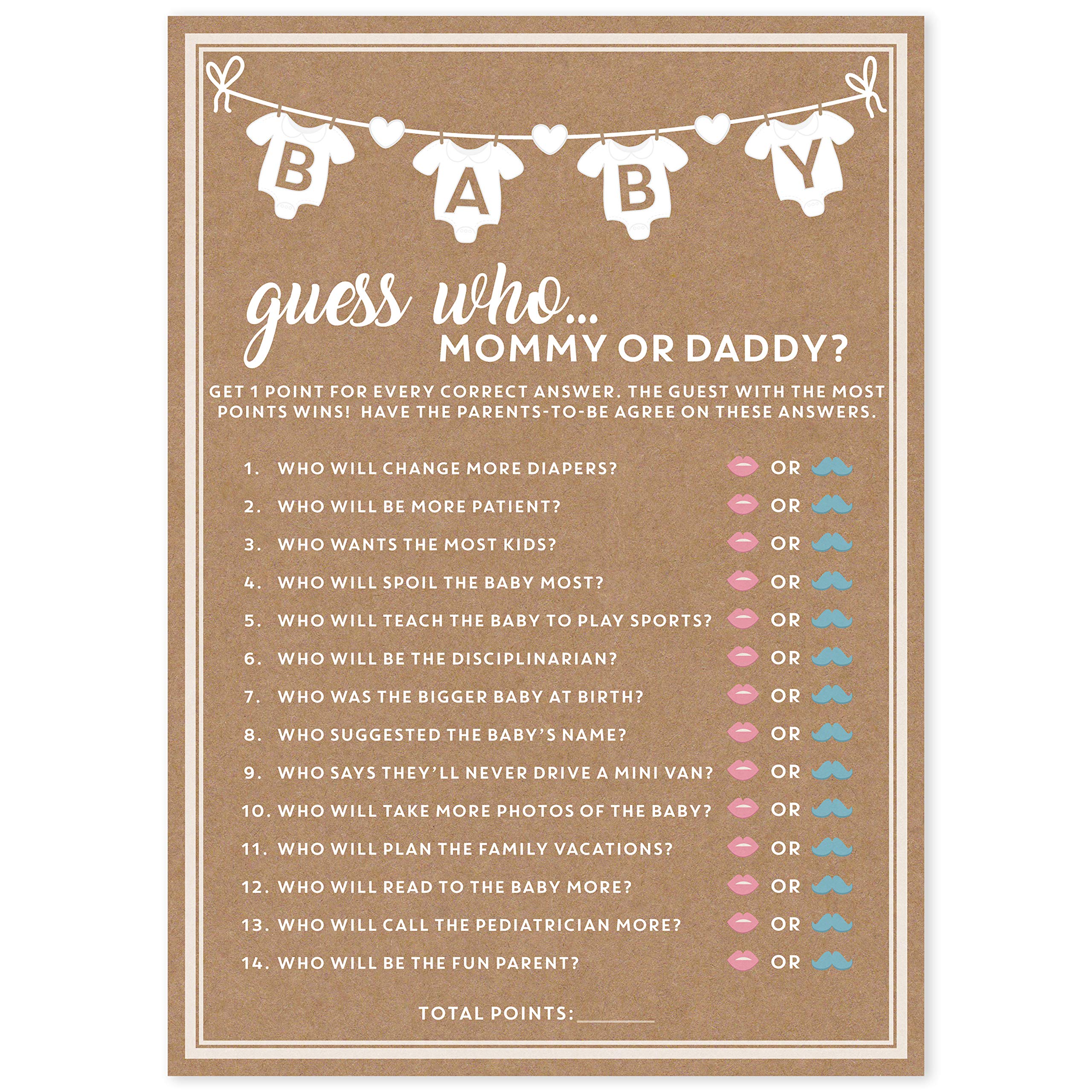 50-Pack Guess Who Mommy or Daddy Baby Shower Game Cards – Gender Neutral, Easy to Play