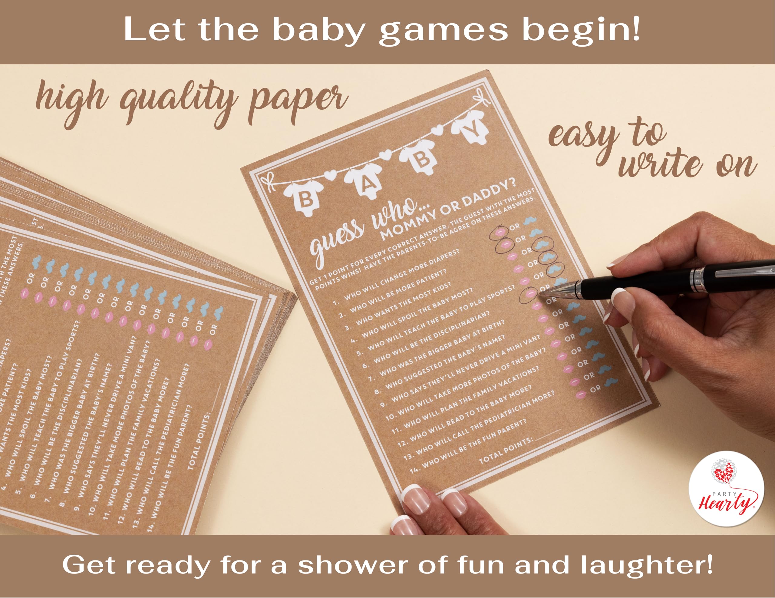 50-Pack Guess Who Mommy or Daddy Baby Shower Game Cards – Gender Neutral, Easy to Play