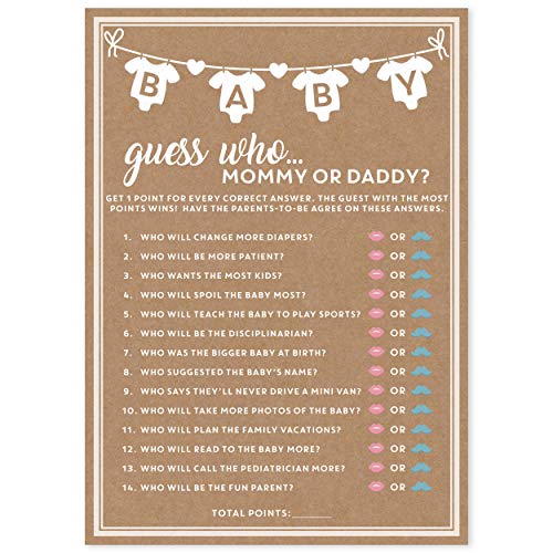 50-Pack Guess Who Mommy or Daddy Baby Shower Game Cards – Gender Neutral, Easy to Play