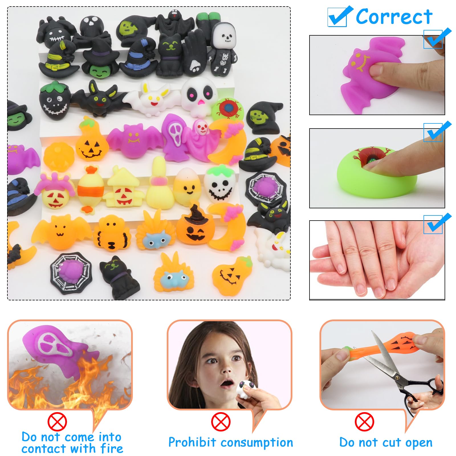 50 Pack Halloween Mochi Squishy Toys - Mini Squeeze Stress Reliever Party Favors for Kids