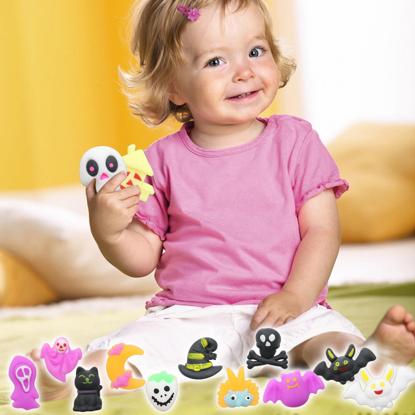 50 Pack Halloween Mochi Squishy Toys - Mini Squeeze Stress Reliever Party Favors for Kids