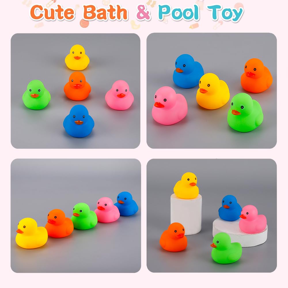 50 Pack Multicolor Mini Rubber Ducks – Squeaky Float Bath Toys for Kids