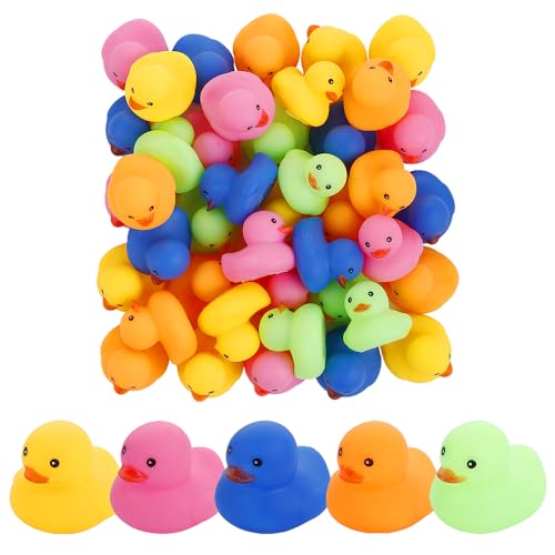 50 Pack Multicolor Mini Rubber Ducks – Squeaky Float Bath Toys for Kids