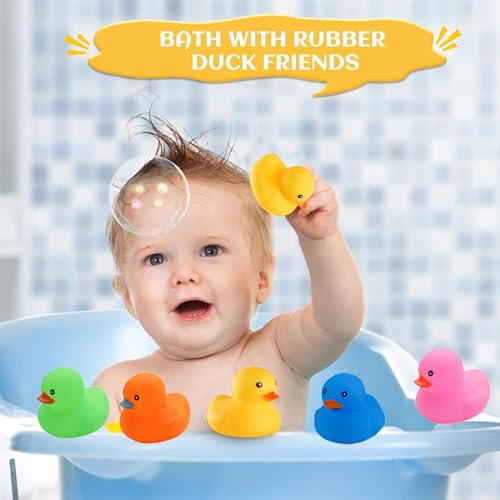 50 Pack Multicolor Mini Rubber Ducks – Squeaky Float Bath Toys for Kids