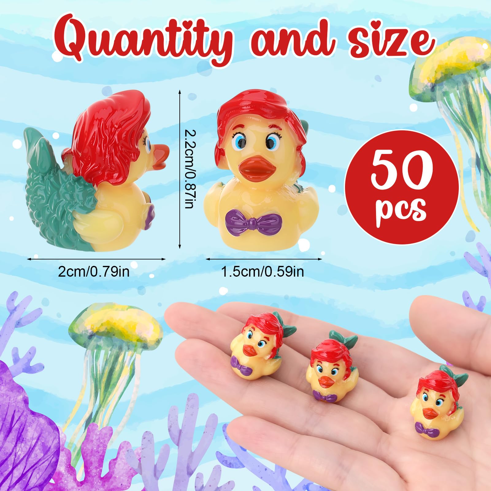 50 Pcs Mini Mermaid Resin Duck Figurines – Bulk Party Favors