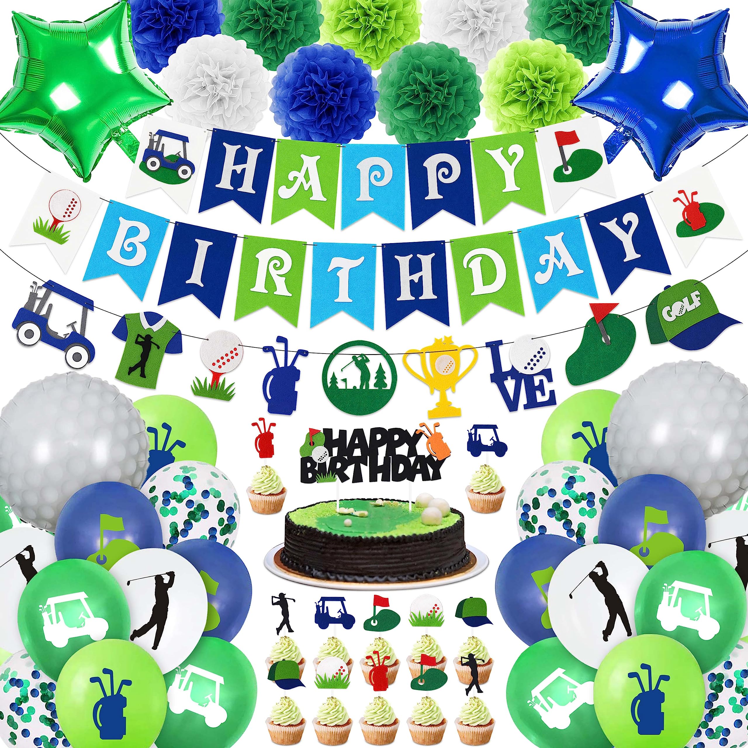 50-Piece Golf Birthday Party Decorations Set – HUFAND Green Themed Supplies with Balloons, Banner & Cake Topper
