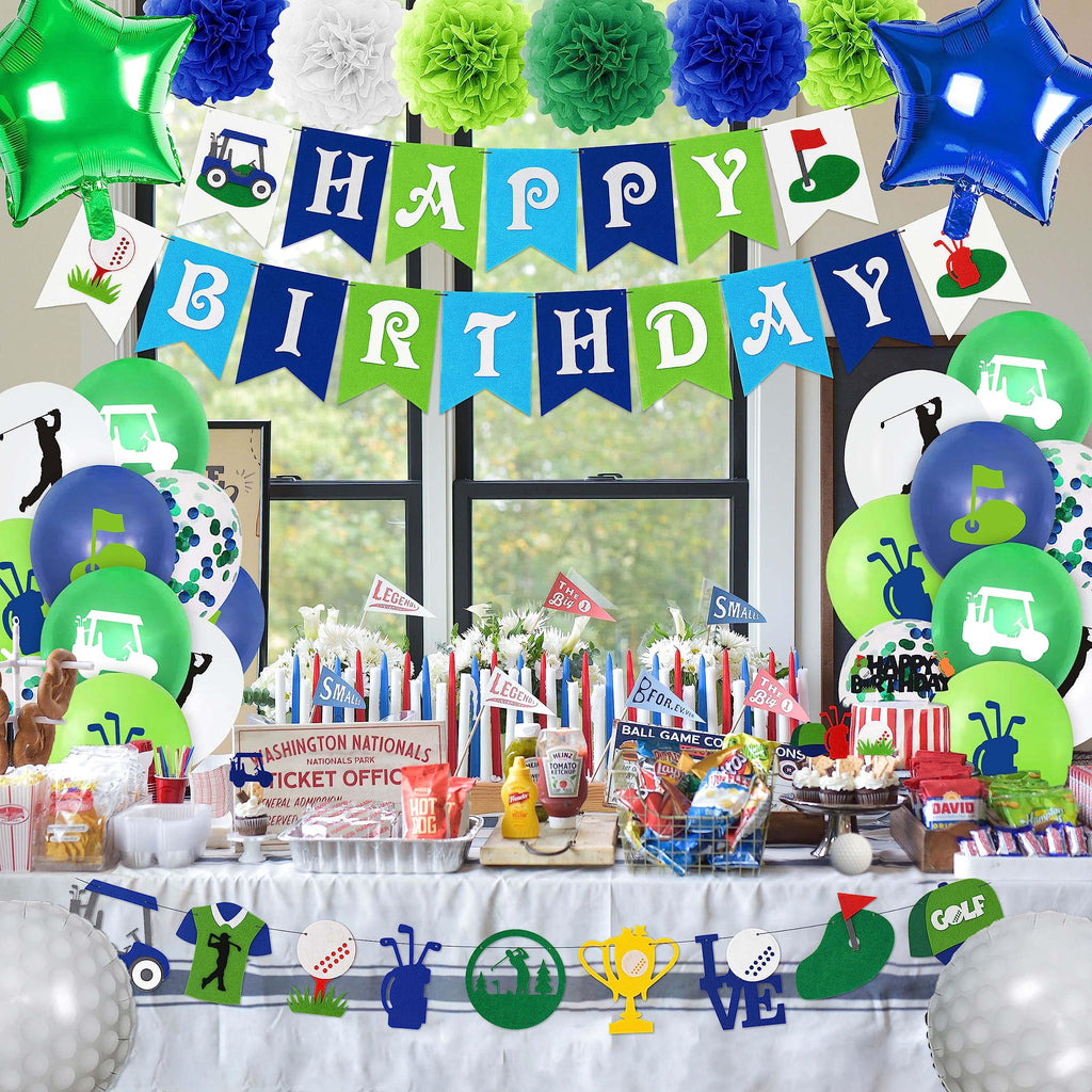 50-Piece Golf Birthday Party Decorations Set – HUFAND Green Themed Supplies with Balloons, Banner & Cake Topper