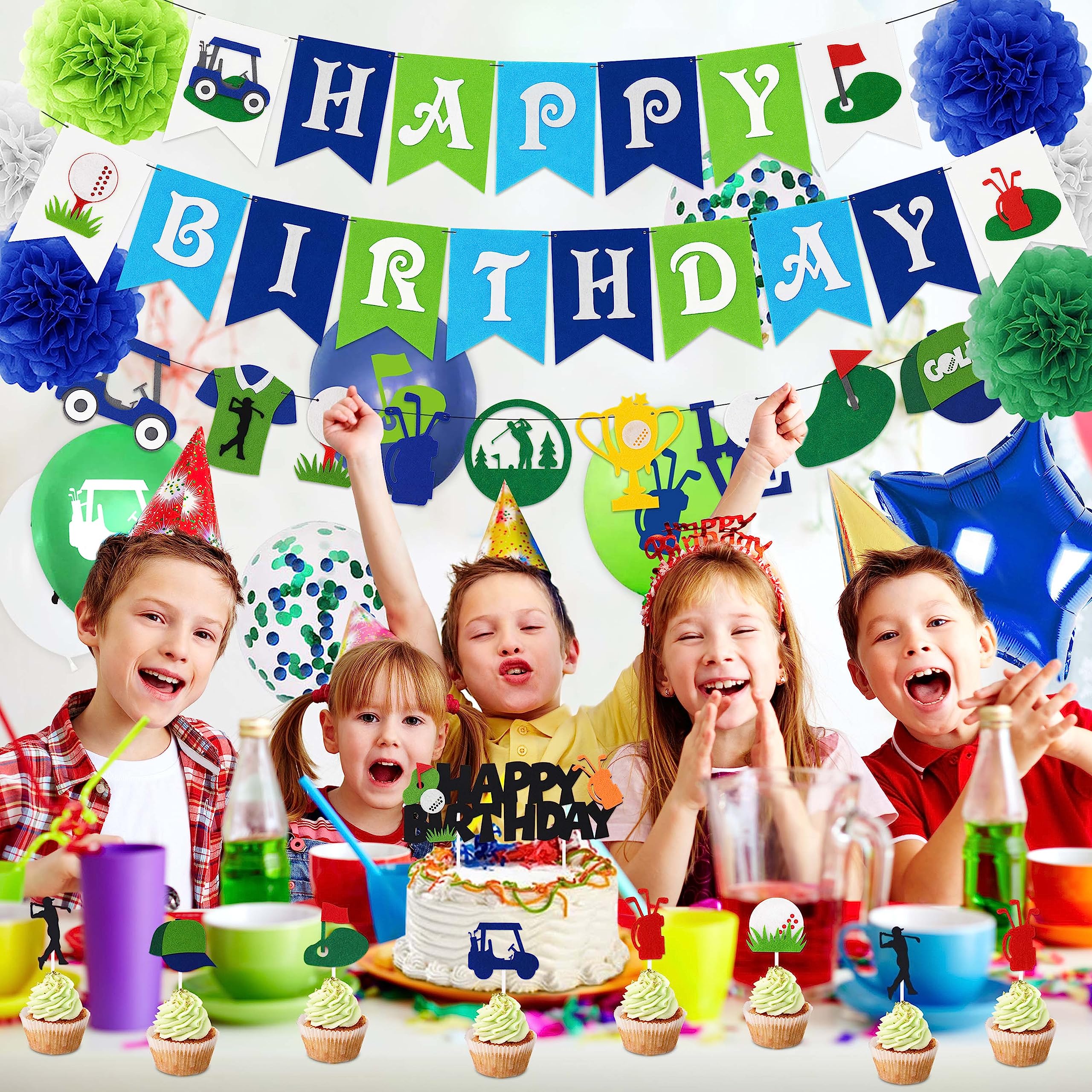 50-Piece Golf Birthday Party Decorations Set – HUFAND Green Themed Supplies with Balloons, Banner & Cake Topper