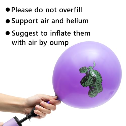 50-Piece Monster Truck Balloon Kit – Green and Purple Latex Balloons with Lightning Print