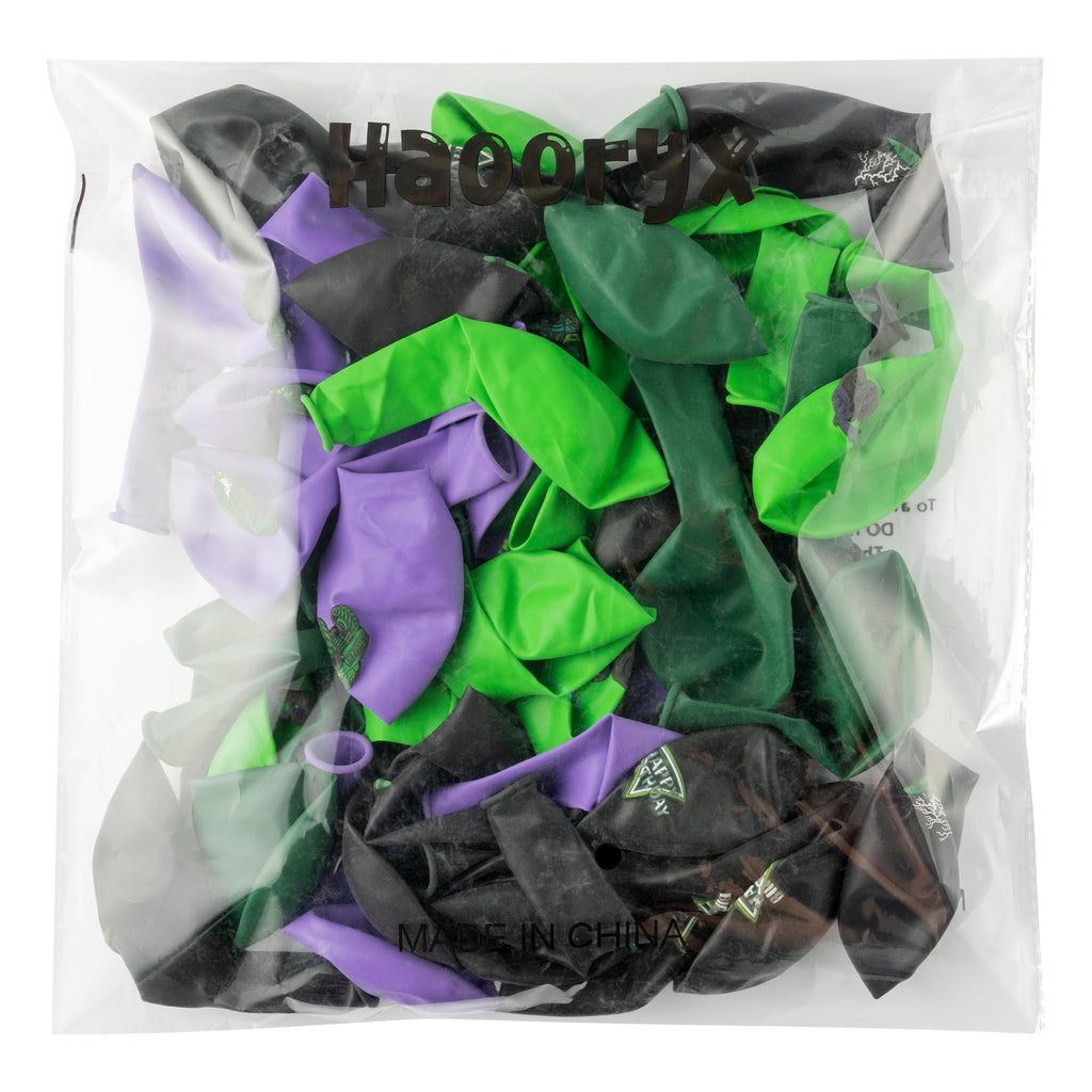 50-Piece Monster Truck Balloon Kit – Green and Purple Latex Balloons with Lightning Print