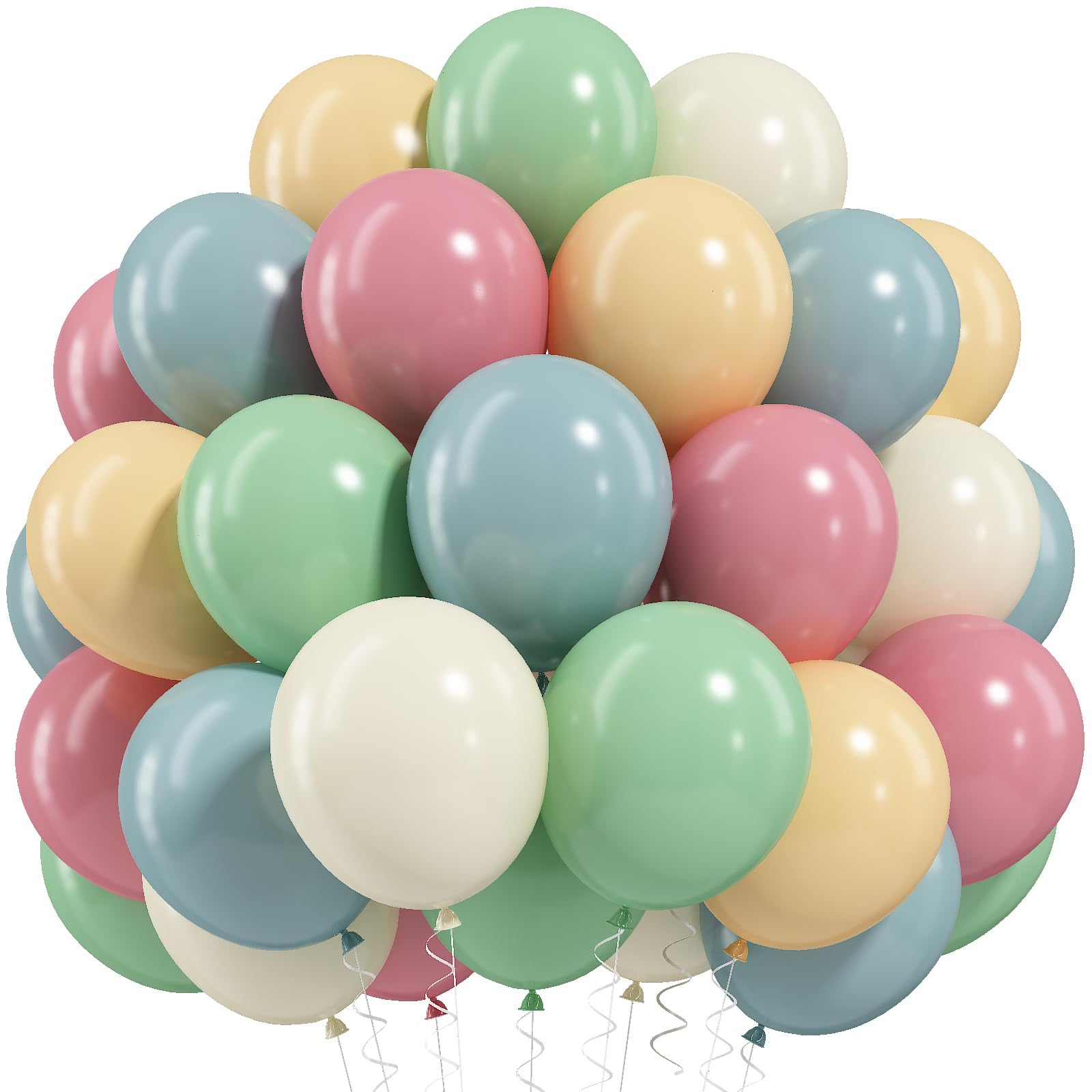 50-Piece Pastel Balloon Set – Blush Pink, Sage Green, Dusty Blue, Nude, Ivory White – 12 Inch Latex Balloons for Boho Rainbow Party Decor