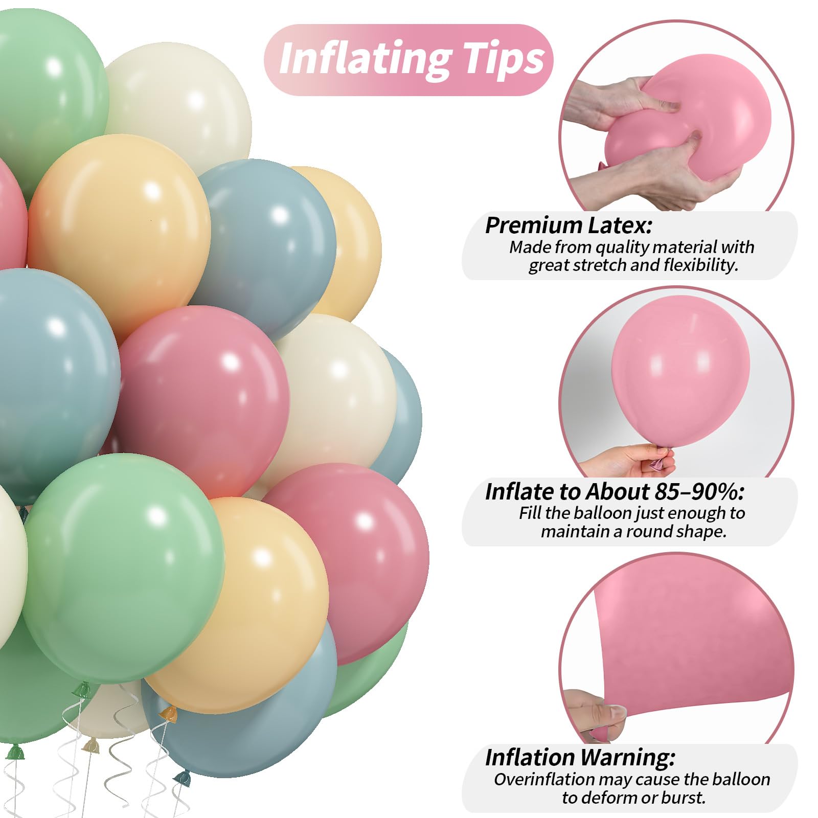 50-Piece Pastel Balloon Set – Blush Pink, Sage Green, Dusty Blue, Nude, Ivory White – 12 Inch Latex Balloons for Boho Rainbow Party Decor