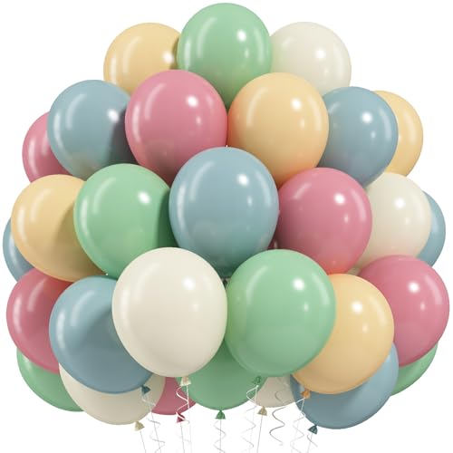 50-Piece Pastel Balloon Set – Blush Pink, Sage Green, Dusty Blue, Nude, Ivory White – 12 Inch Latex Balloons for Boho Rainbow Party Decor