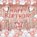 50-Piece Rose Gold Birthday Party Decoration Kit for Women – Banner, Balloons & Fringe Curtains