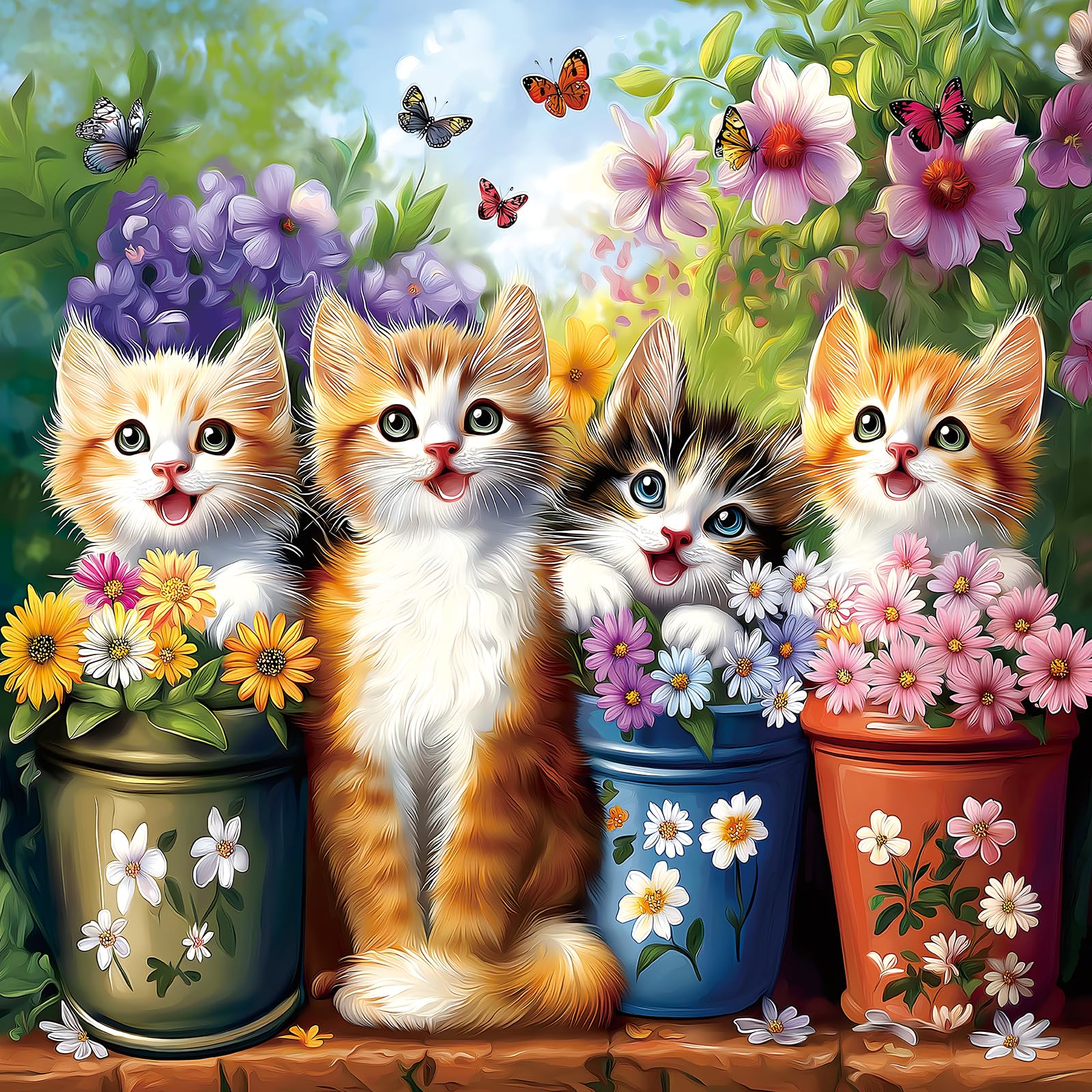 500-Piece Cat Jigsaw Puzzle by Deepcom – Kittens in Flower Garden, 20x20 Inches