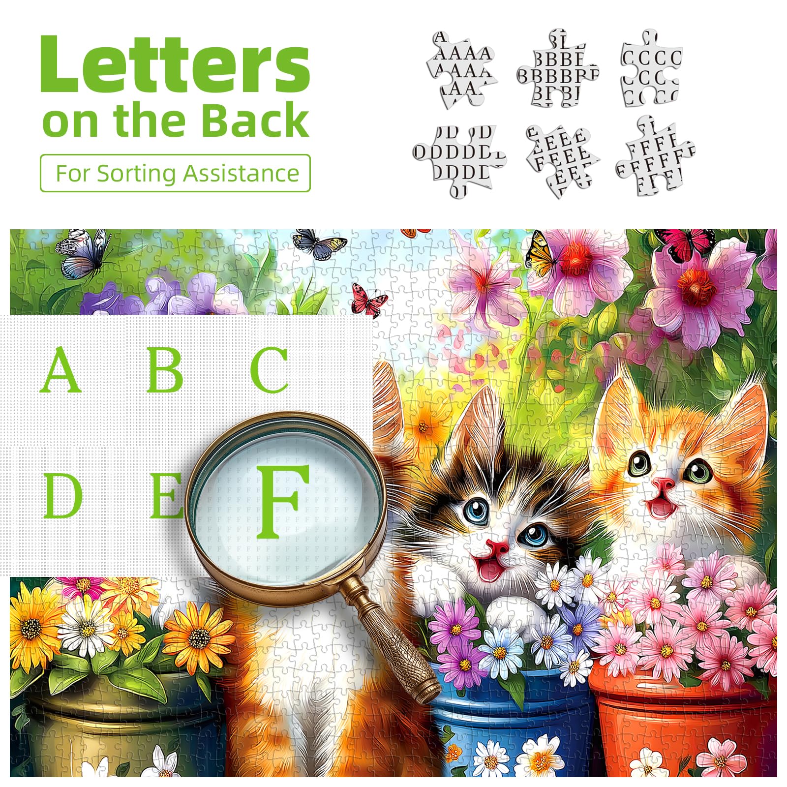 500-Piece Cat Jigsaw Puzzle by Deepcom – Kittens in Flower Garden, 20x20 Inches