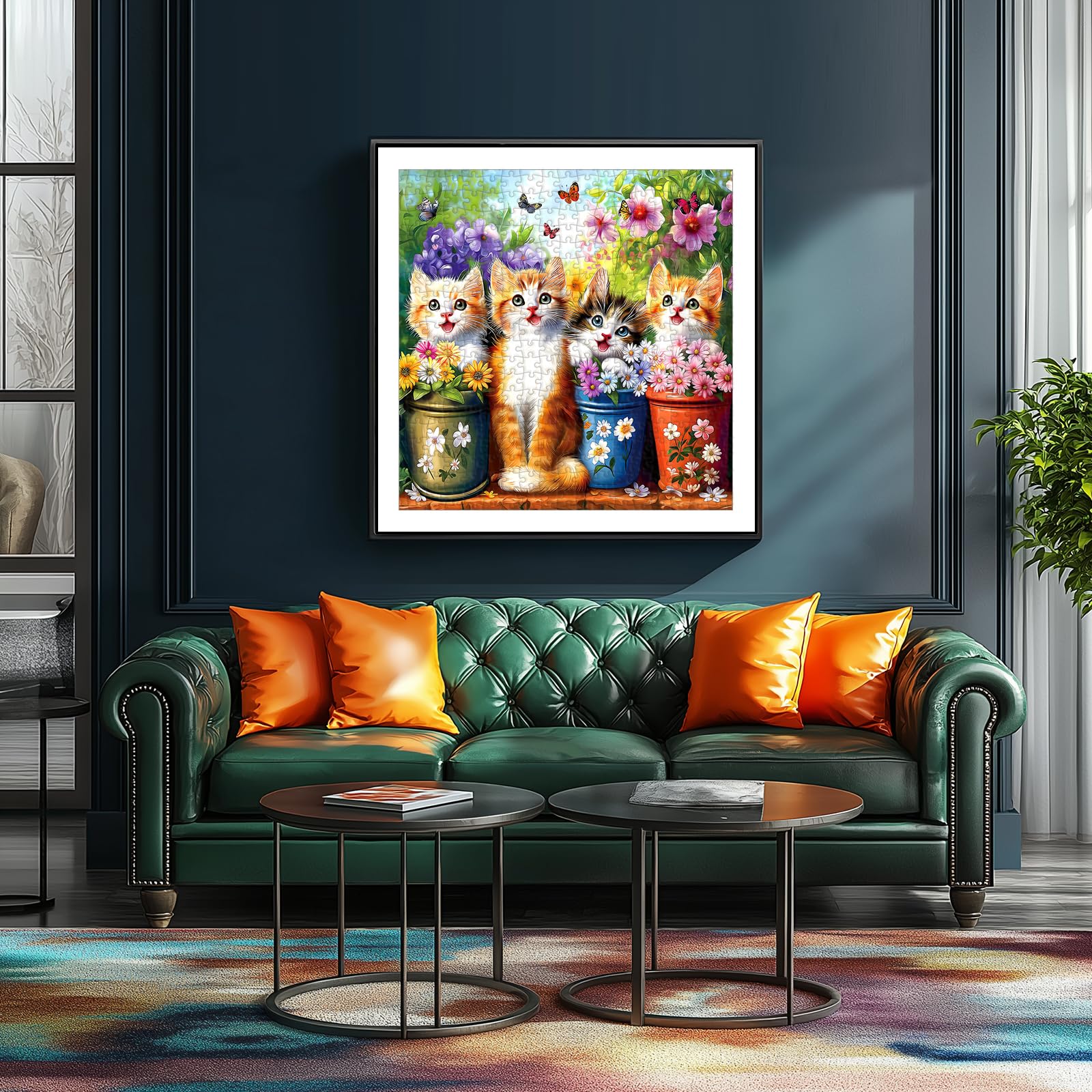 500-Piece Cat Jigsaw Puzzle by Deepcom – Kittens in Flower Garden, 20x20 Inches