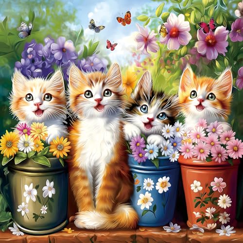 500-Piece Cat Jigsaw Puzzle by Deepcom – Kittens in Flower Garden, 20x20 Inches