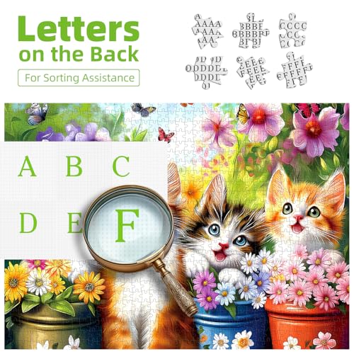 500-Piece Cat Jigsaw Puzzle by Deepcom – Kittens in Flower Garden, 20x20 Inches