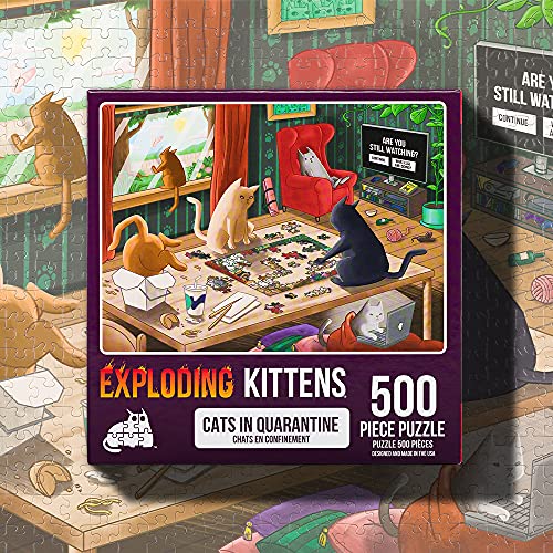 500-Piece Cats in Quarantine Jigsaw Puzzle by Exploding Kittens – 18x24 Inches, Eco-Friendly Blue Board, Funny Cat Art for Adults and Teens