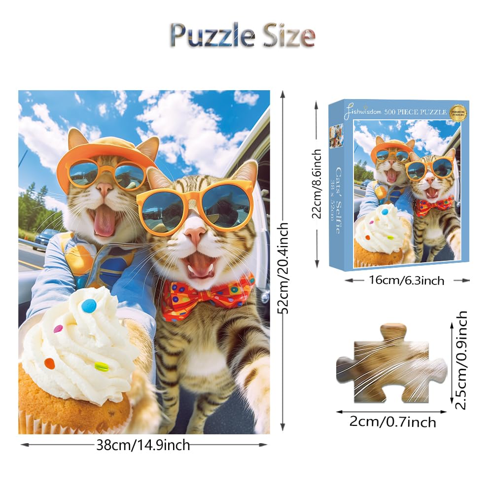 500-Piece Cats Selfie Jigsaw Puzzle – Non-Toxic Recycled Material, 20.5x15 Inches
