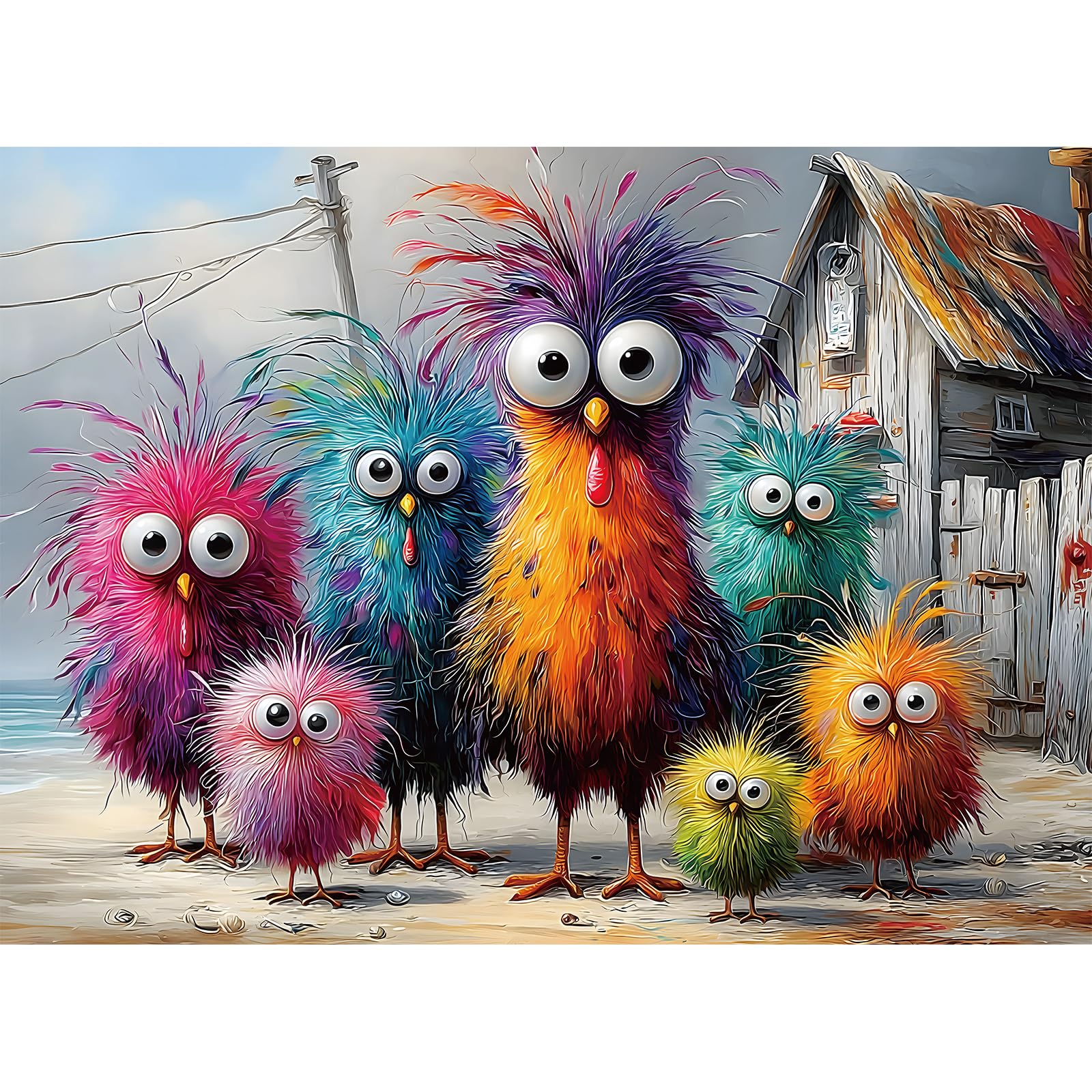 500-Piece Chicken Jigsaw Puzzle – Beach Coop Scene with Lettered Backs and Poster