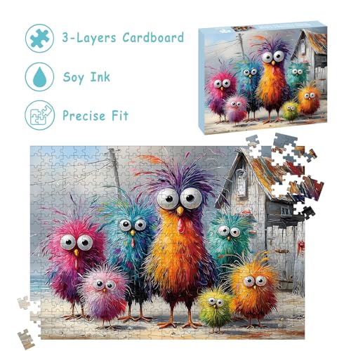 500-Piece Chicken Jigsaw Puzzle – Beach Coop Scene with Lettered Backs and Poster