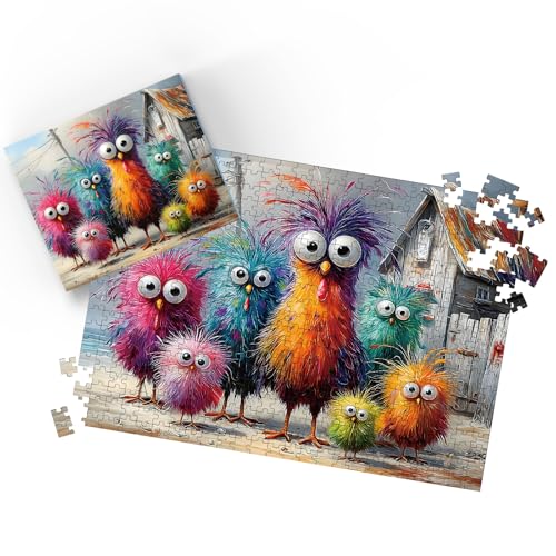 500-Piece Chicken Jigsaw Puzzle – Beach Coop Scene with Lettered Backs and Poster