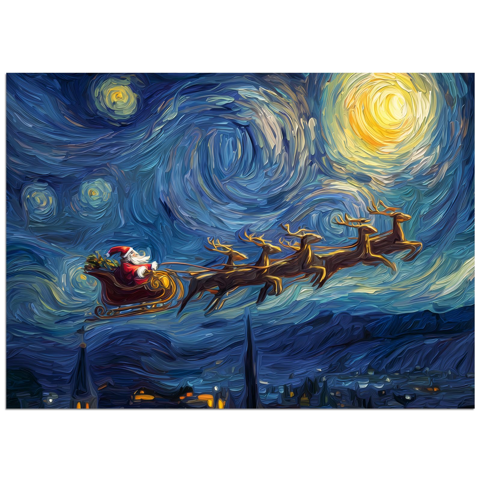 500-Piece Christmas Jigsaw Puzzle: Santa’s Sleigh Under a Starry Night – 21x15 Inches, Eco-Friendly & Numbered Back