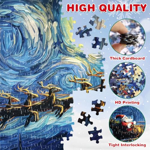 500-Piece Christmas Jigsaw Puzzle: Santa’s Sleigh Under a Starry Night – 21x15 Inches, Eco-Friendly & Numbered Back
