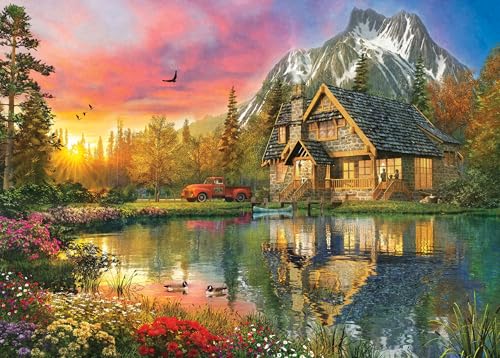 500 Piece Jigsaw Puzzle for Adults – Lakes and Mountains, 20.5 x 15 Inches, with Poster