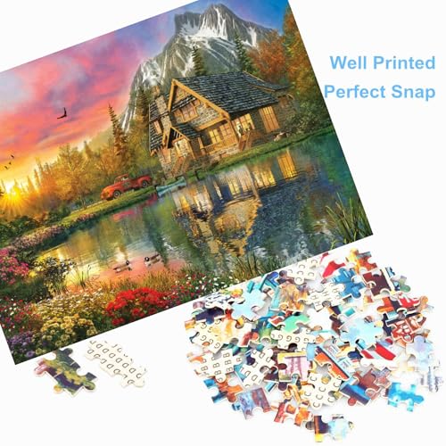 500 Piece Jigsaw Puzzle for Adults – Lakes and Mountains, 20.5 x 15 Inches, with Poster