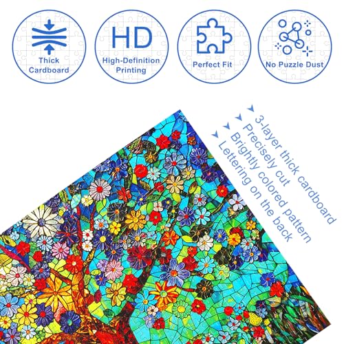 500 Piece Puzzles for Adults – Stained Glass Tree of Life Mosaic Jigsaw with Letters on Back, 21x15 Inch