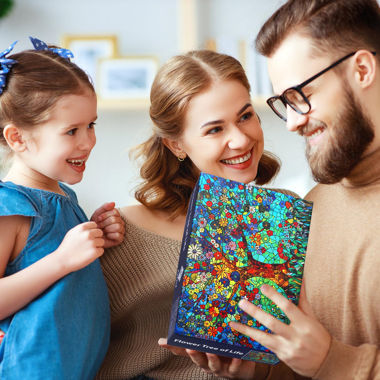 500 Piece Puzzles for Adults – Stained Glass Tree of Life Mosaic Jigsaw with Letters on Back, 21x15 Inch