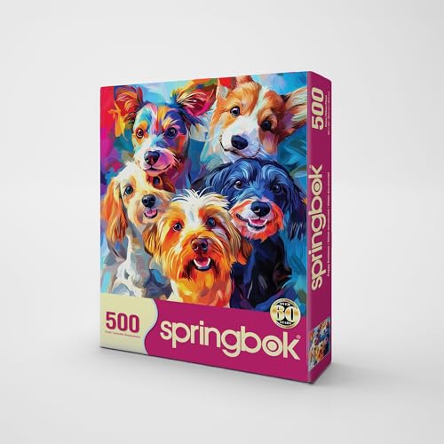 500-Piece Springbok Puppy Rainbow Jigsaw Puzzle: Unique Odd-Shaped Pieces, Made in USA