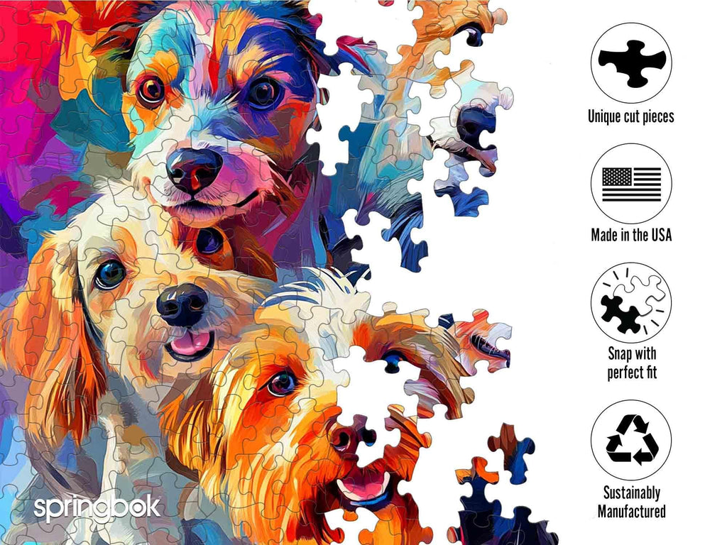 500-Piece Springbok Puppy Rainbow Jigsaw Puzzle: Unique Odd-Shaped Pieces, Made in USA