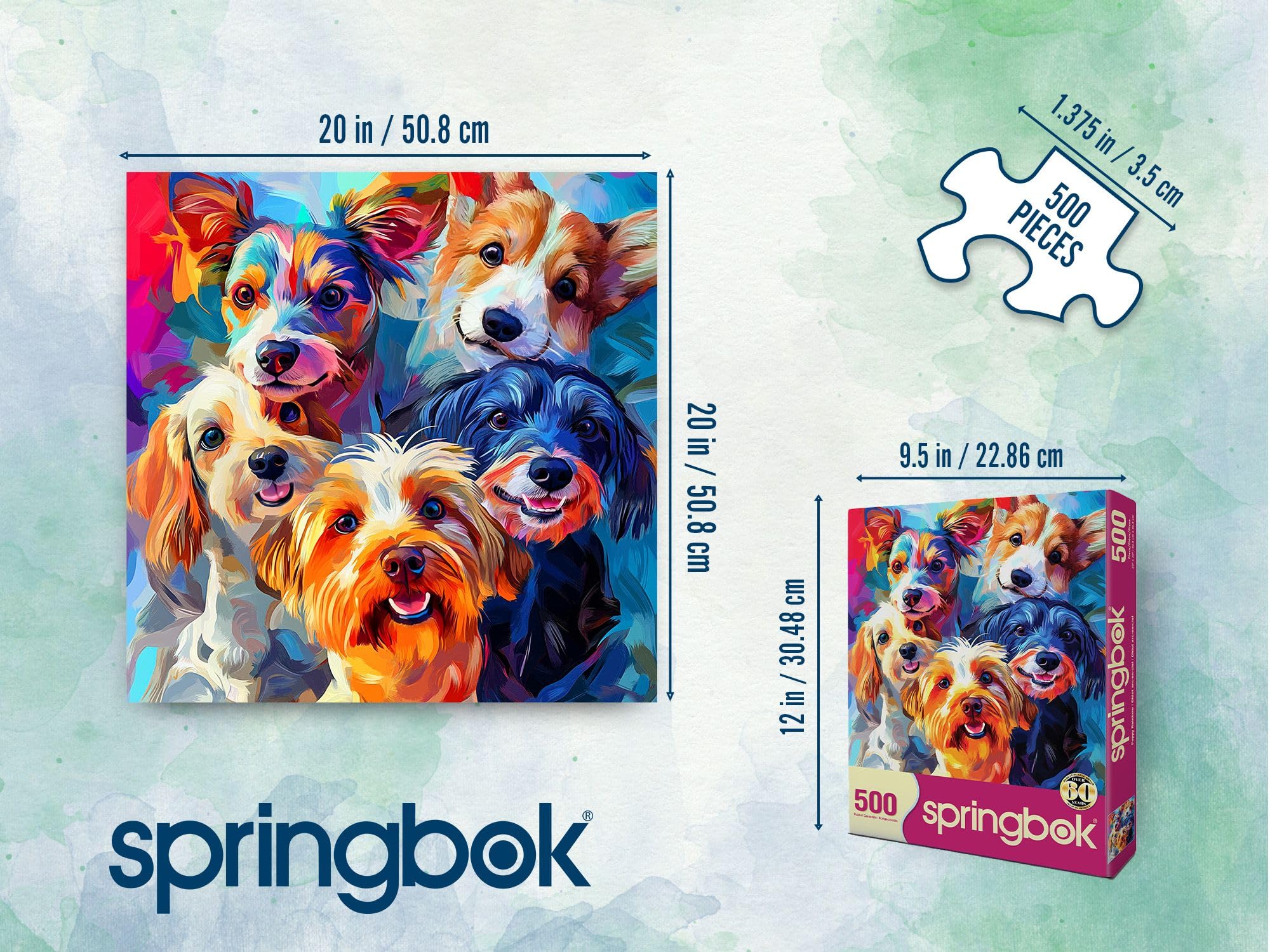 500-Piece Springbok Puppy Rainbow Jigsaw Puzzle: Unique Odd-Shaped Pieces, Made in USA