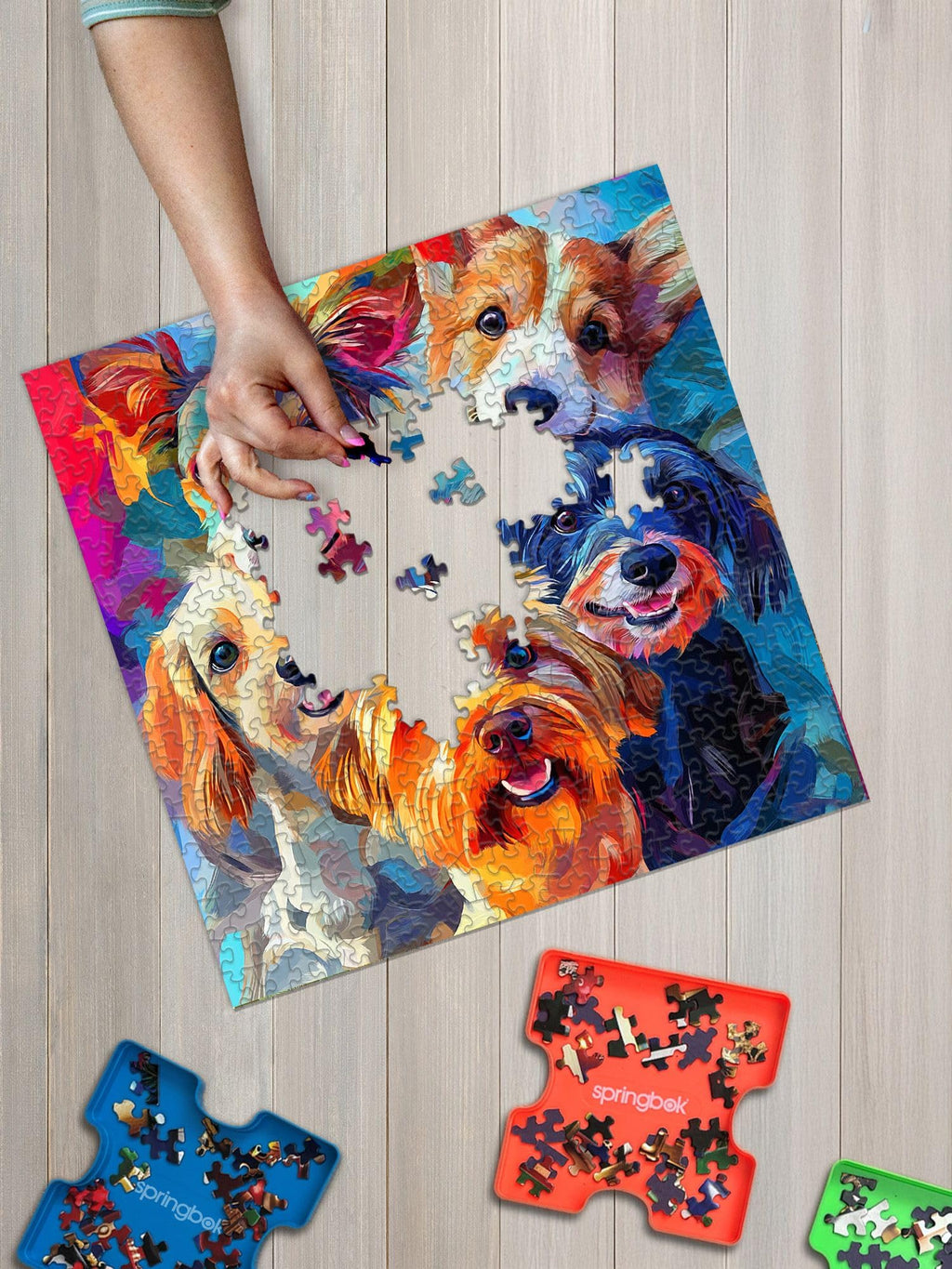 500-Piece Springbok Puppy Rainbow Jigsaw Puzzle: Unique Odd-Shaped Pieces, Made in USA