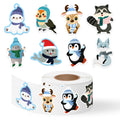 500 Winter Animal Stickers Roll – Arctic Polar Bear, Penguin & More by Kirako