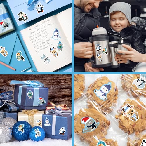500 Winter Animal Stickers Roll – Arctic Polar Bear, Penguin & More by Kirako