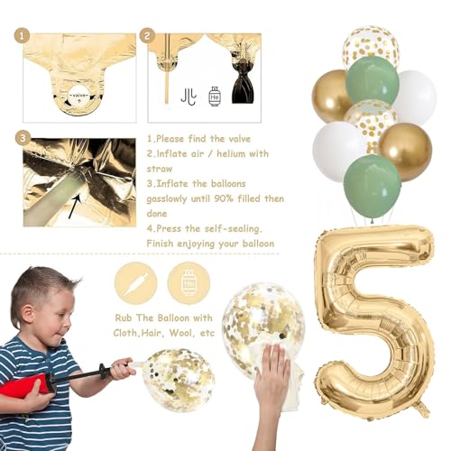50th Birthday Decorations Sage Green White Gold Balloons Set with Number 50 Foil Banners