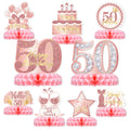 50th Birthday Table Decorations for Women – 9-Piece Rose Gold & Pink Glitter Honeycomb Centerpieces by TMTECHJS
