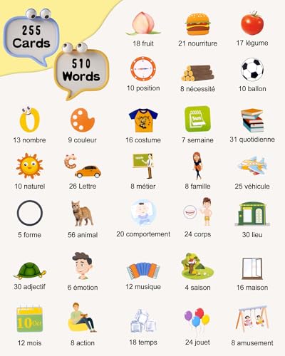 510 Words French Flash Cards for Kids – Bilingual Toddler Learning Toy with 31 Themes, Rechargeable, Screen-Free (Blue)