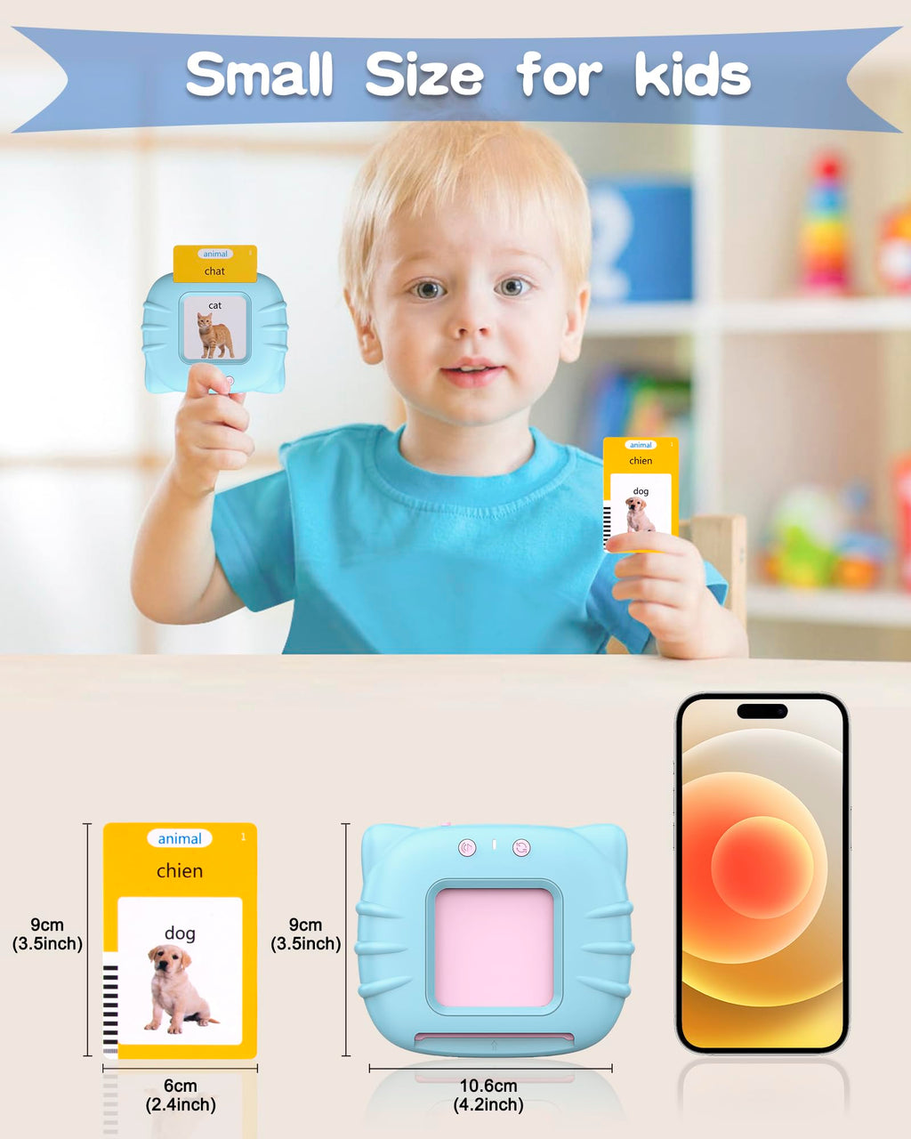 510 Words French Flash Cards for Kids – Bilingual Toddler Learning Toy with 31 Themes, Rechargeable, Screen-Free (Blue)