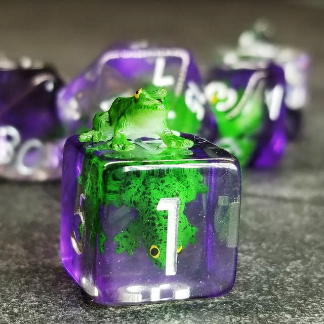 Sage's Portal Green Frog Polyhedral DND Dice Set – Resin Animal Familiar Dice for D&D, Pathfinder, TTRPG