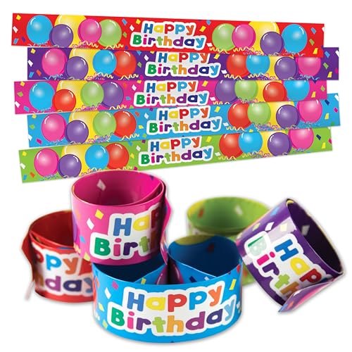 Teacher Created Resources Happy Birthday Balloons Slap Bracelets, 10-Piece Set for Kids’ Parties & Classroom Rewards
