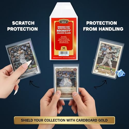 Cardboard Gold BGS Graded Card Sleeves | 50 Crystal Clear Resealable Slab Protectors – Precision Cut for Beckett Slabs