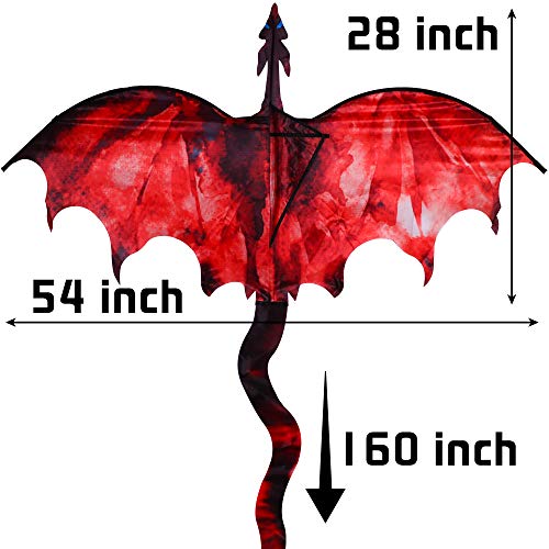 JEKOSEN Fiery Dragon Kite – 54" Huge Single Line, Easy to Fly, 162" Tail with 330ft String